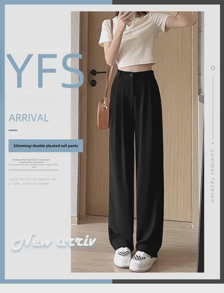 Plus-Size Loose Black Wide-Leg Drape Summer Trousers for Pear-Shaped Women