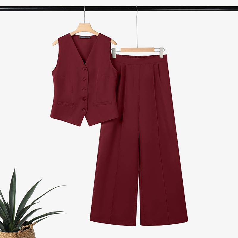 

ZANZEA Женские топы без рукавов и брюки Летние костюмы-двойки 5XL вино красного