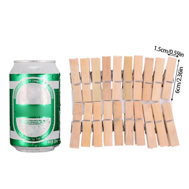 Pack of 20 Natural Bamboos Clothespins Bamboos Clip With Rustproof Spring for Laundry Craft Home Organization
