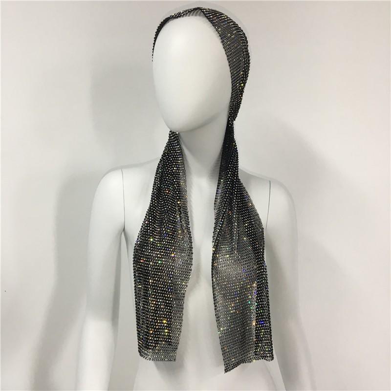 Womens Elastic Rhinestone Pirate Hat Long Tail Headscarf Music Performance Unisex Headwear