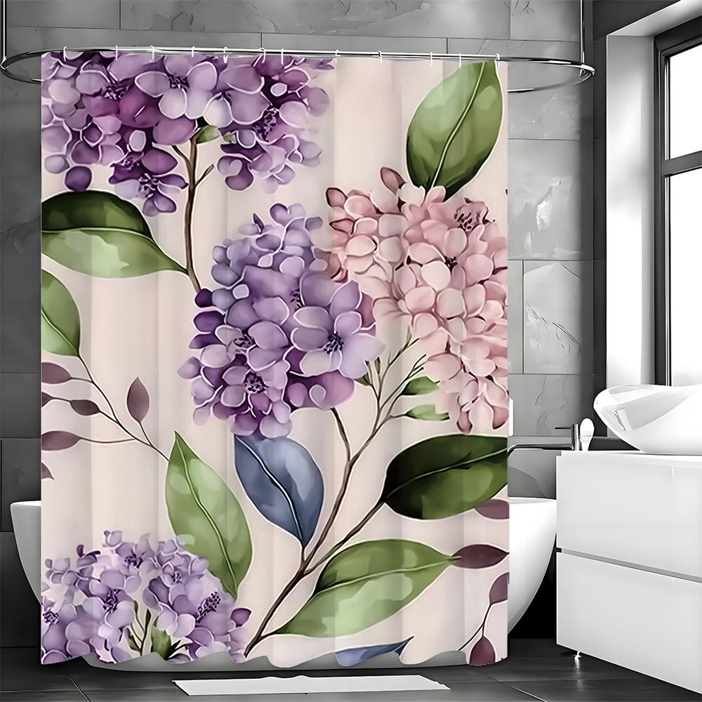 

Pink And Purple Hydrangea Flowers Shower Curtain Washable Dirt-Resistant Shower Head Waterproof Polyester Bath Curtain W60H190(CM)-1 Pcs