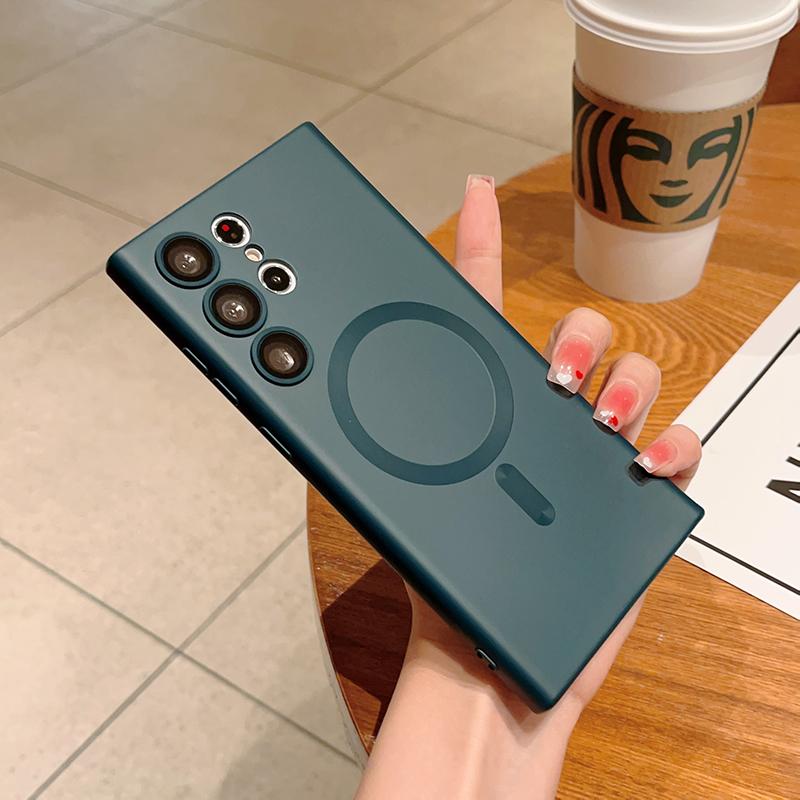 Luxury Magnetic Phone Cases For Samsung Galaxy S23 S22 S21 FE S24 Ultra Plus Magsafe Case Lens Protector Wireless Charging Cover