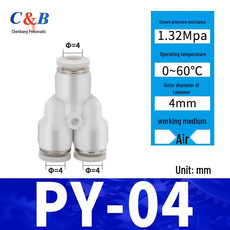 Pneumatic Nylon Air Hose Quick Connect Fittings: PU Straight, PY 5-Way, Cross 4-Way, PZA 3-Way, PE Connector with White/Blue Cap