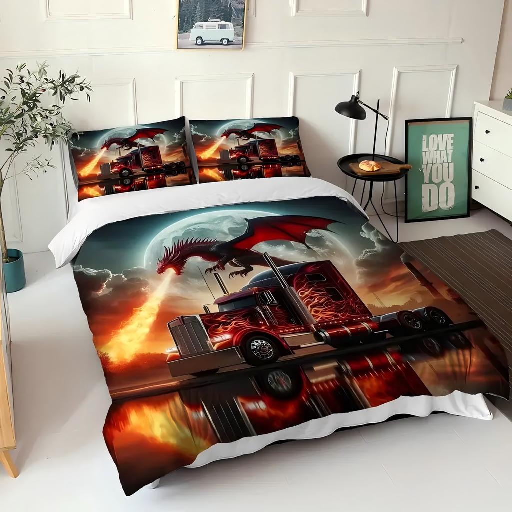 Cool Dragon Fireworks Truck Pattern 3D Print Duvet Cover Soft Comfortable Bedding Set Wildlife Theme Quilt Cover Set Pillowcases
