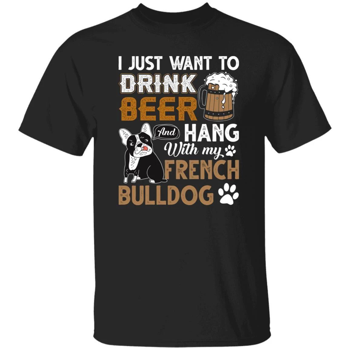 Beer and French Bulldog T-Shirt gift French Bulldog dog owner Unisex tee Black N 3XL