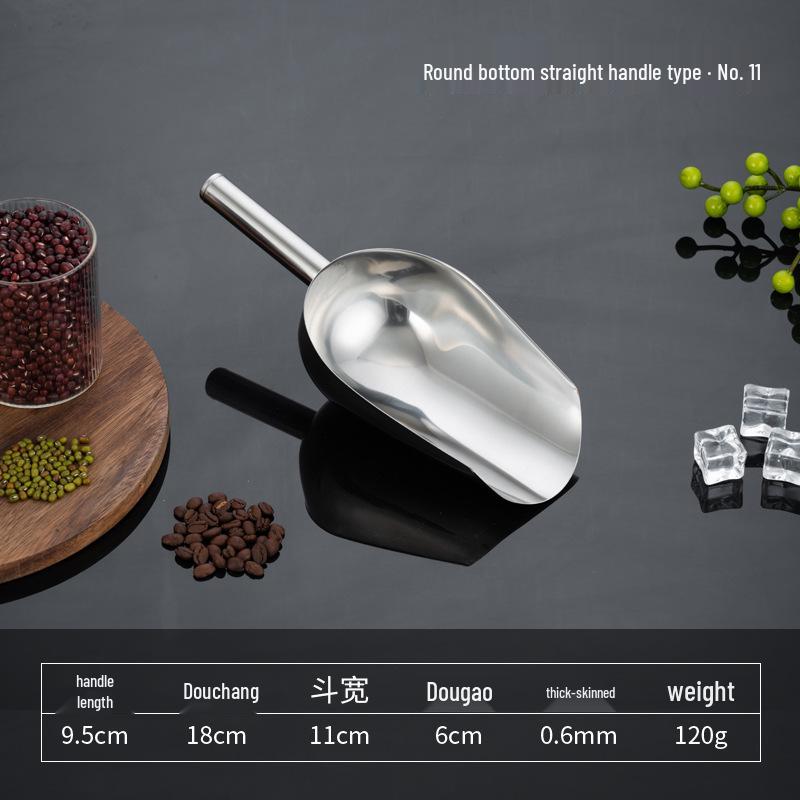 Stainless Steel Multipurpose Scoop with Extended Hanging Handle for Ice, Rice, Dried Fruit, Candy, and Flour.