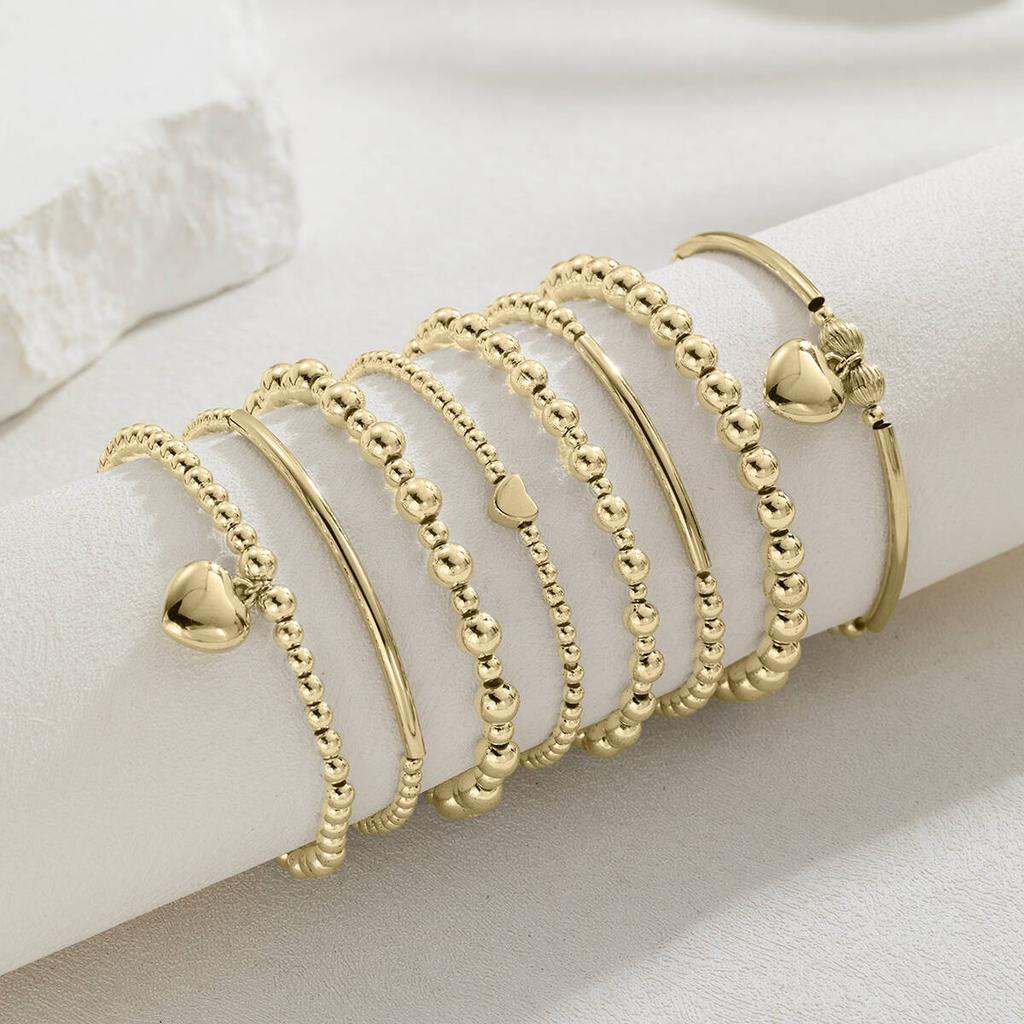 8Pcs/Set Sweet and Cool Wind Love Heart Pendant Bracelet Irregular Design Ccb Beaded Elastic Bracelet