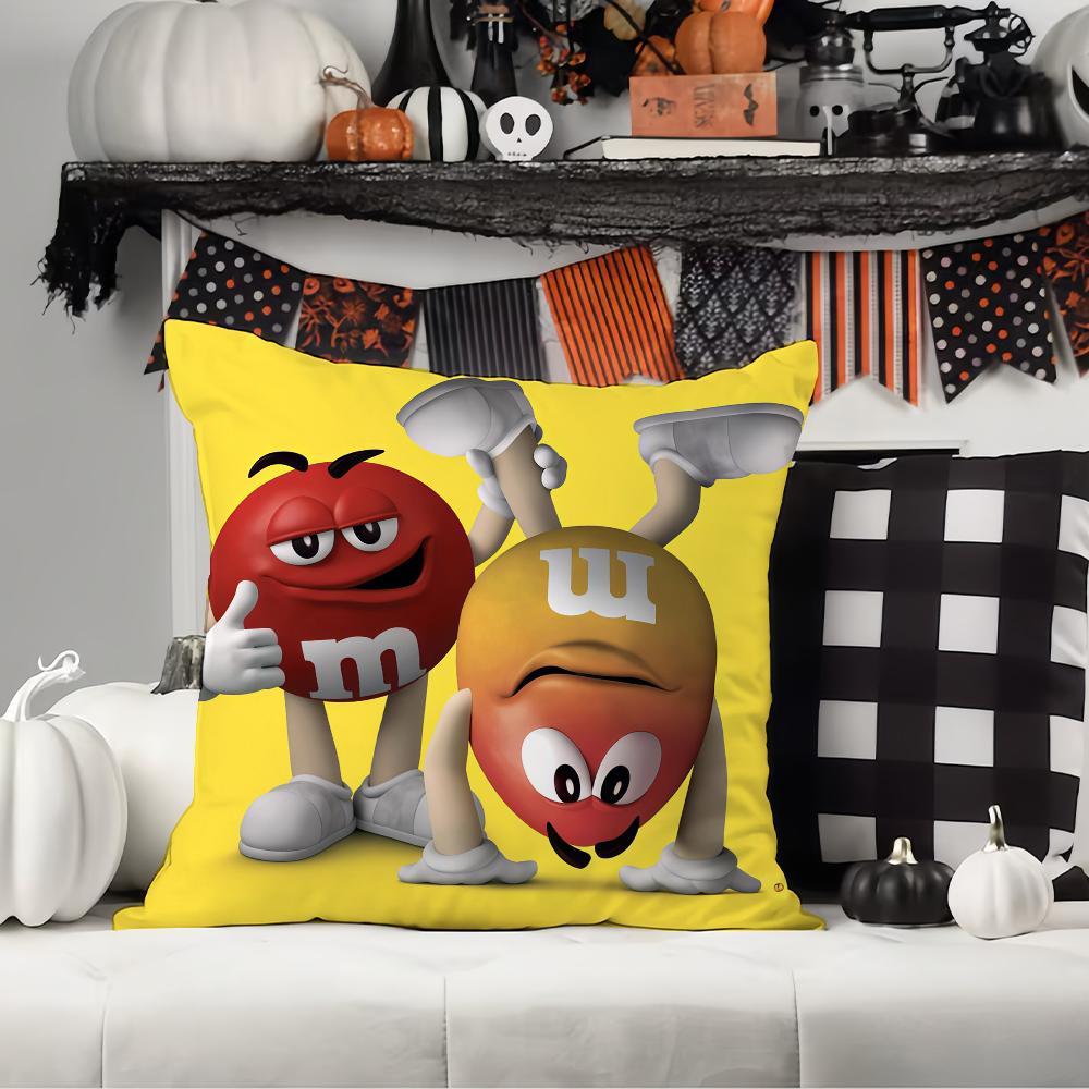 C-Chocolate Beans M-M And M-M'S Pillow Case Office Cushions Suitable For Sofa Car Bedroom Decorative Cushion Cover