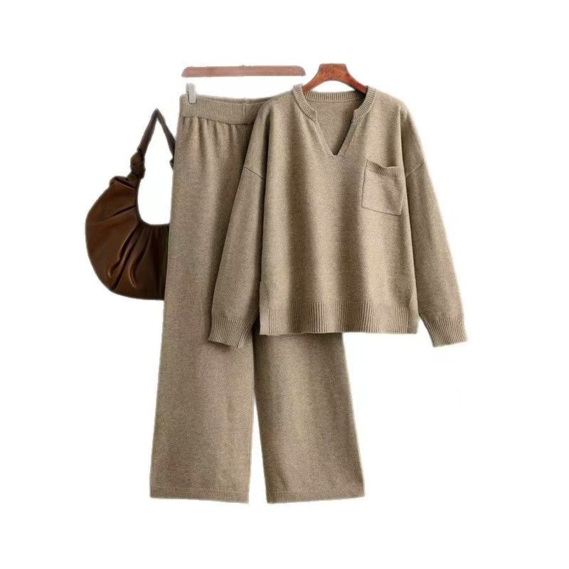 Fashion Wind Fashion Elegant Knitting Sweater Pants Suit Knitted Sweater and Pants Set