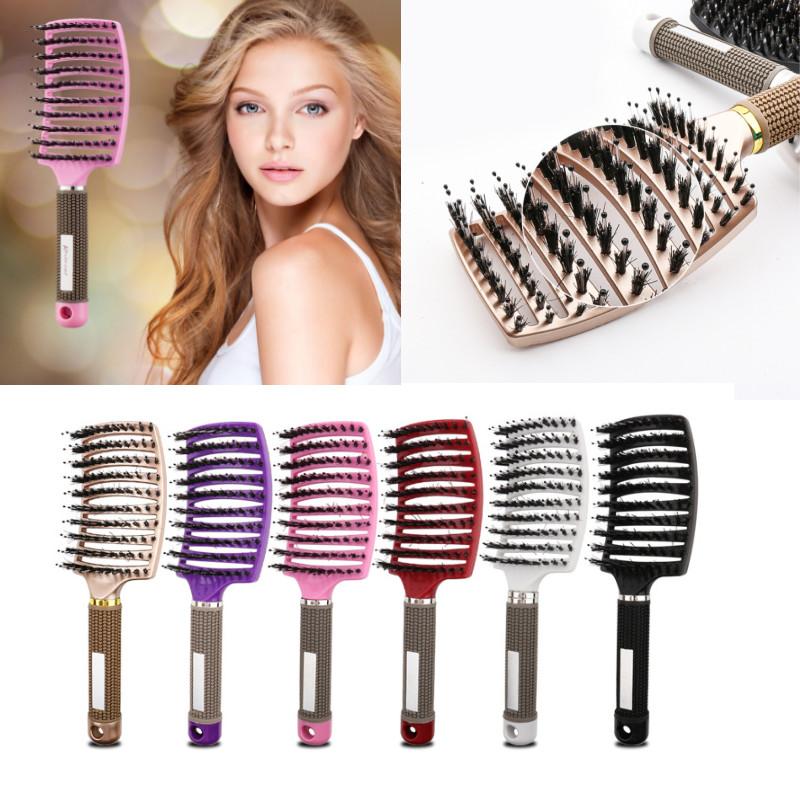 Premium Large Curved Hair Comb With Antistatic Boar Bristle For Effortless Styling