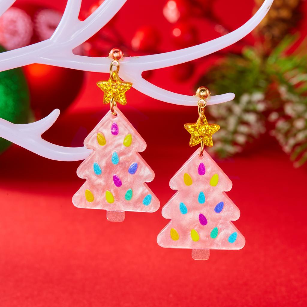 Cute Cartoon Acrylic Snowman Drop Earrings for Women Girls Sweet Pink Christmas Tree Santa Claus Earrings New Year Jewelry Gifts