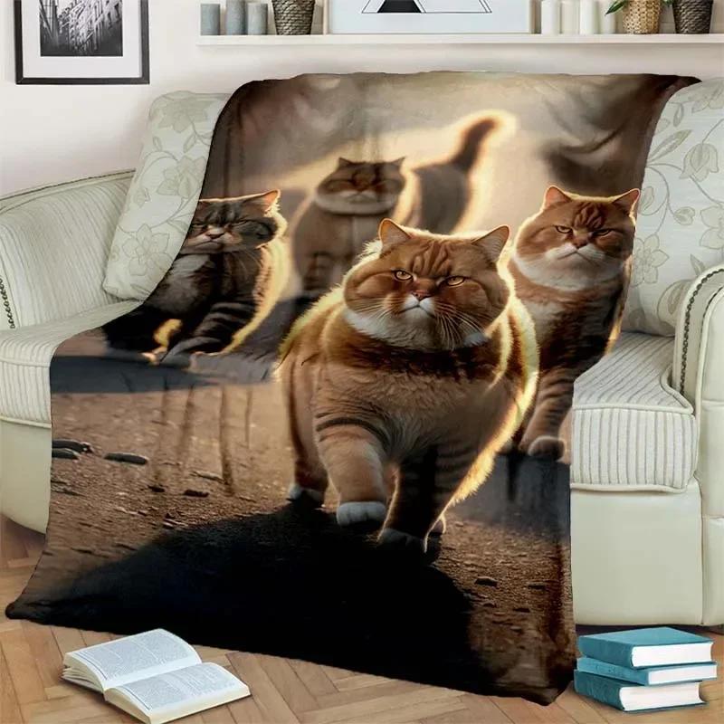 Warm and Cozy Cute Cat Pattern Flannel Blanket for Couch, Bed, Sofa, Office - Soft and Soothing Digital Printing Throw Blanket