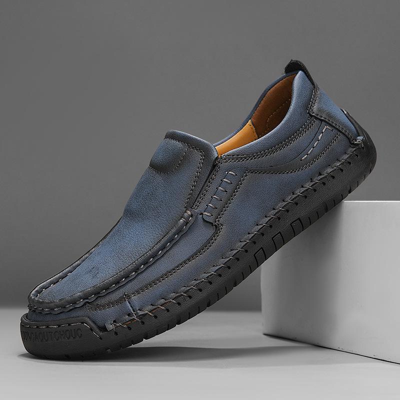 Men's Hand-stitched Slip-on Leather Loafers - Outdoor Casual Flat Driving Shoes, Plus Size Available.