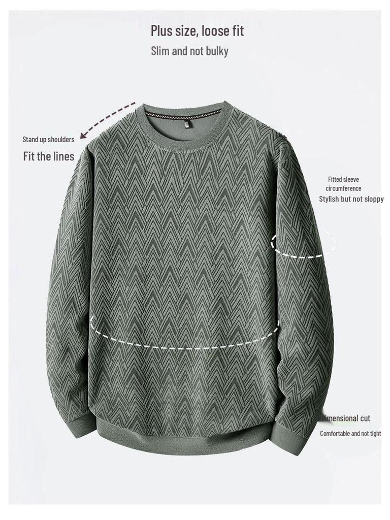 Herr Plus Size Sweatshirt med Fleecefoder och Rund Hals - Höst/Vinter 2025, Tjockt & Varmt, Långärmat.