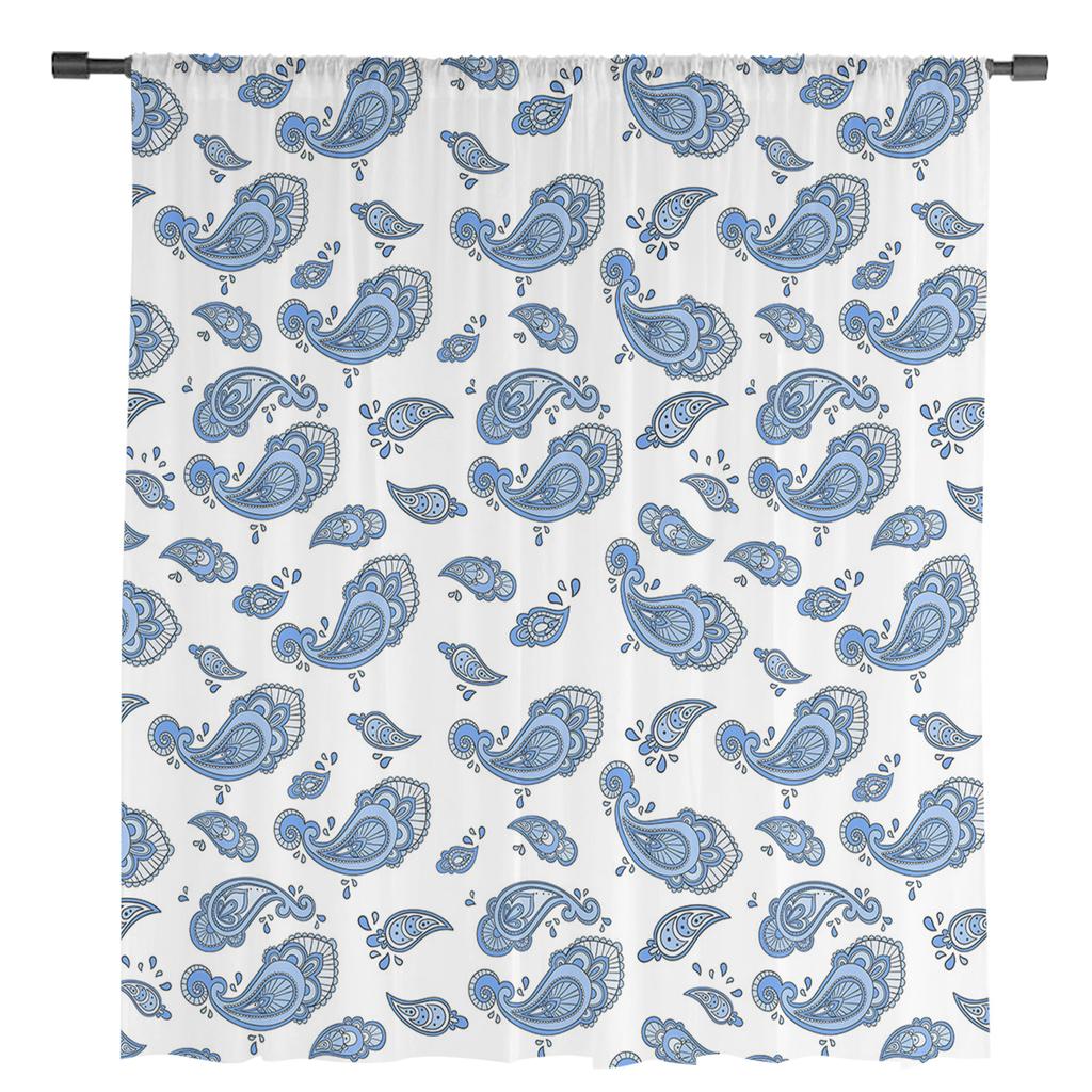 Vintage Boho Mandala Pattern Cashew Flower Window Curtains Sheer Chiffon Tulle Curtain Home Living Room Backdrop Decoration