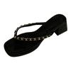 2025 summer new temperament thick heel flip-flops outer wear women's shoes retro metal chain toe high heel sandals