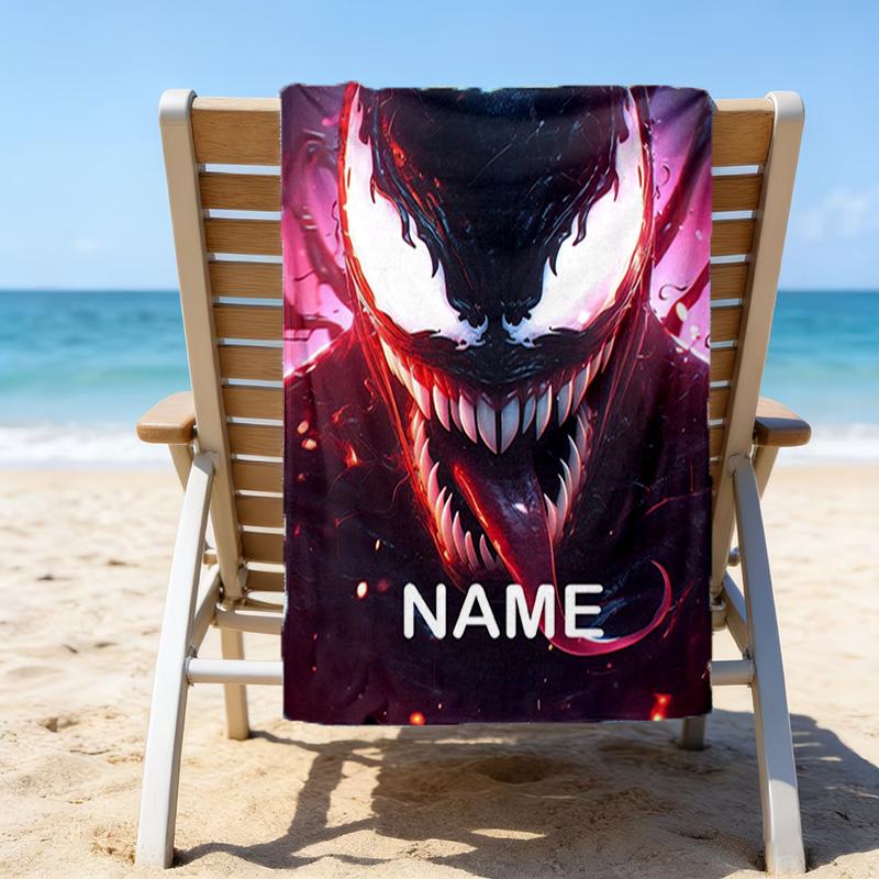 1pc Venom3 Beach Towel with Custom Name, Beach/Swimming/Bath/Picnic/Camping Towel, Suitable for Seaside Beaches