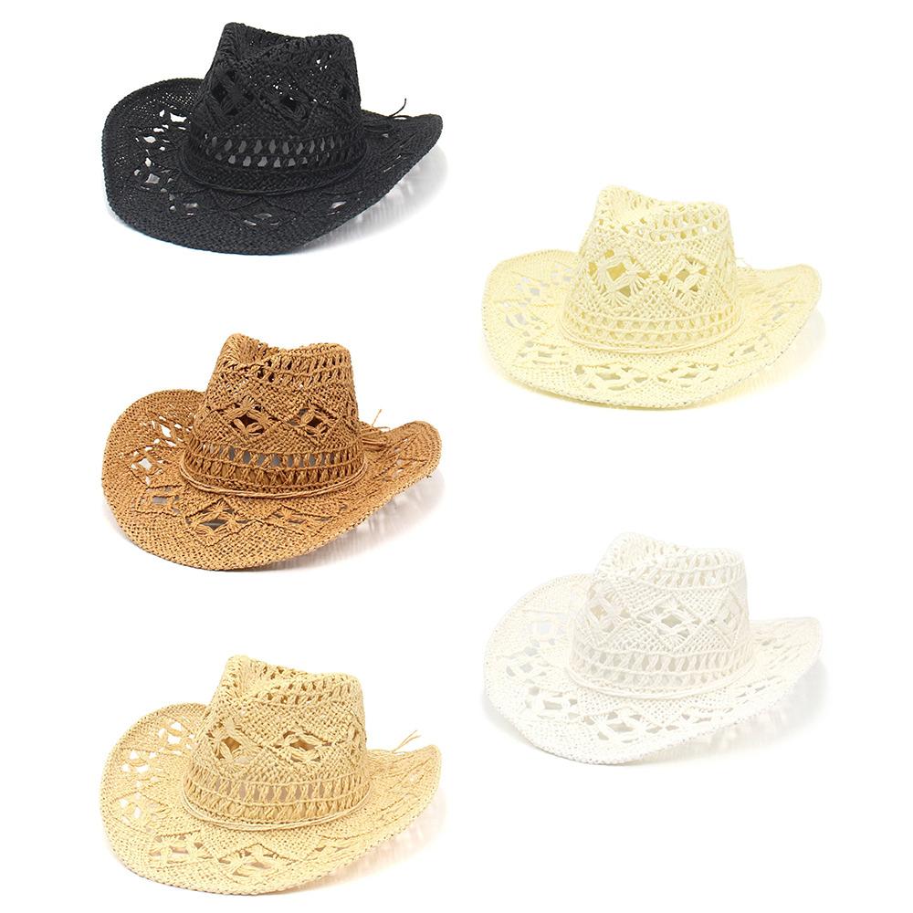 Classic Western Cowgirl Hat Hollow Out Fishing Hat Climbing Cap Straw Cowboy Hat for Women & Men