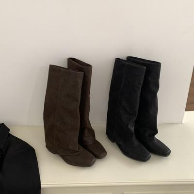 2025 New Thick Heel Retro Tall Knight Boots Women's Head Stacking Boots But Knee Pant Tube Boots