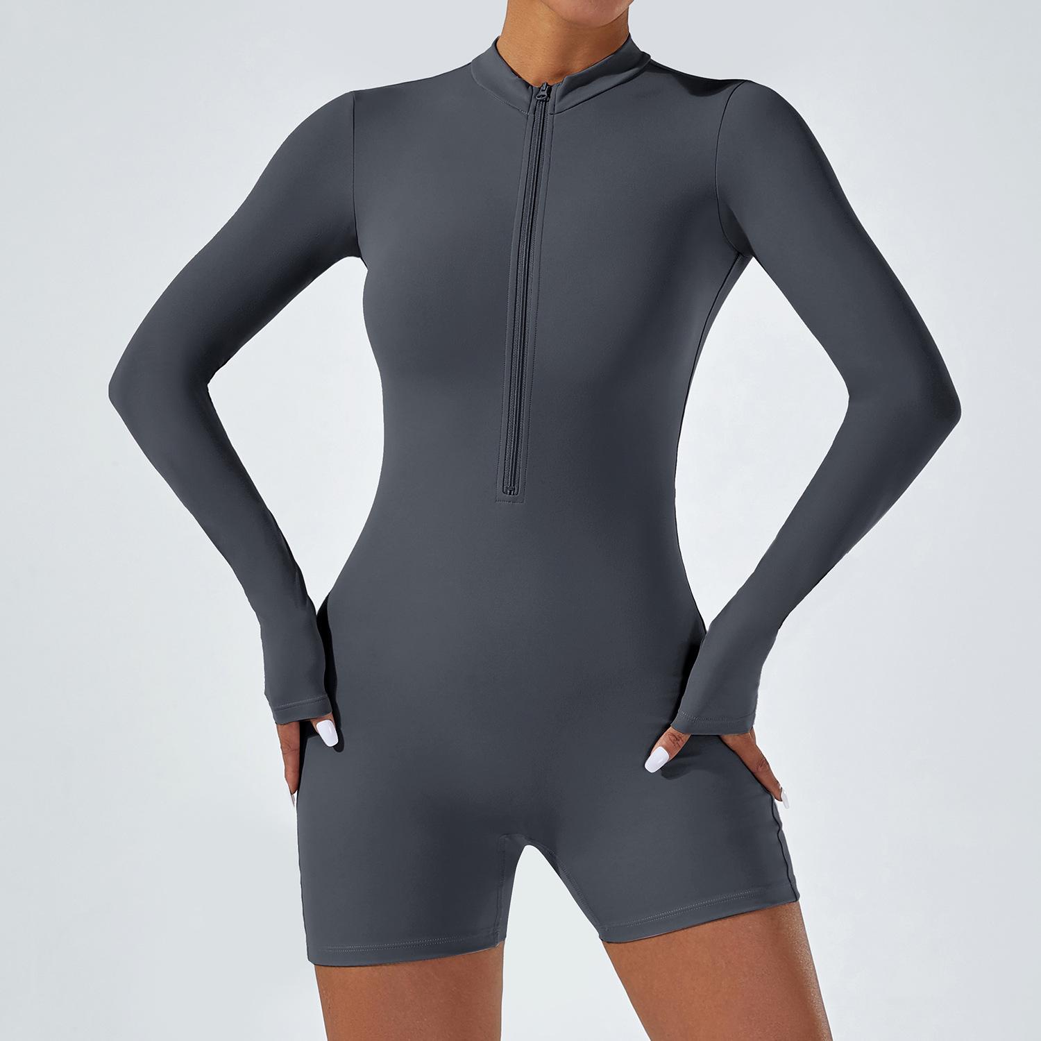 

Женский сексуальный спортивный комбинезон с открытым воротником и застежкой-молнией, длинный рукав, для танцев, фитнеса и йоги S