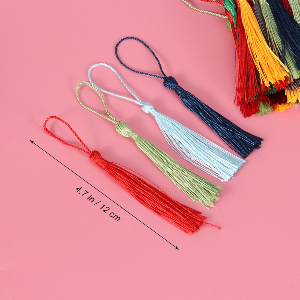 

100Pcs Flow Tassels Handmade Silky Chinese Knot DIY Jewelry Keychain Earring Bookmark Gift Tag Assorted Colors 13X0.7X0.7CM