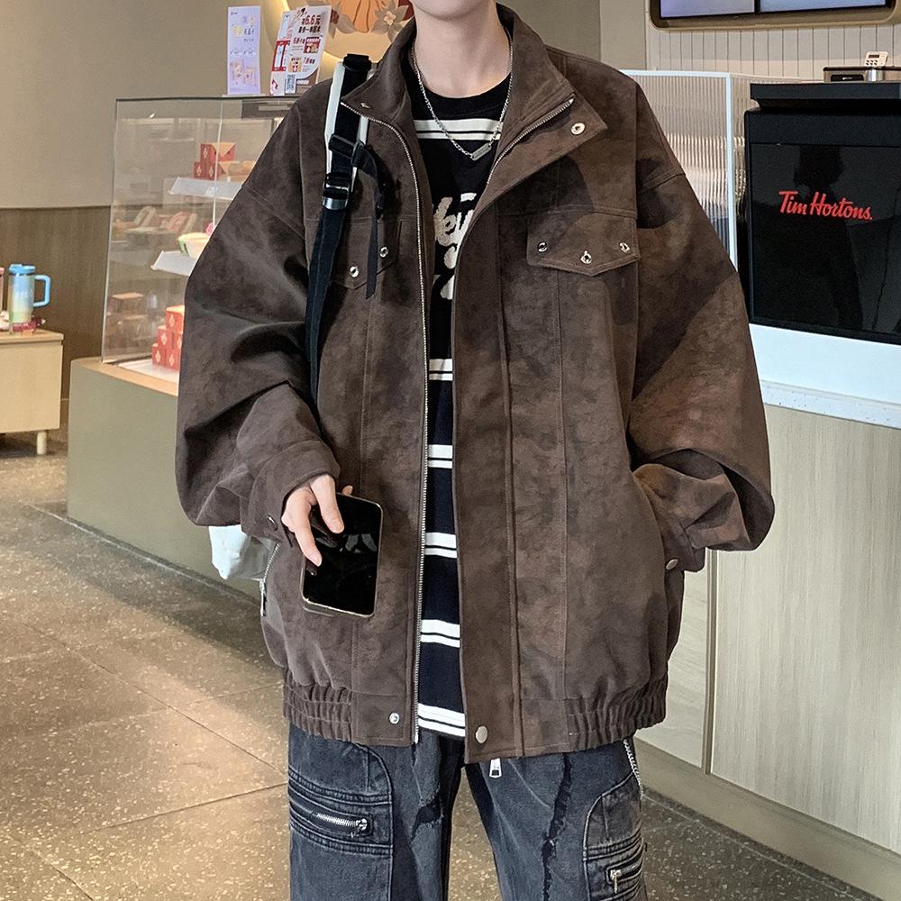 Meilade Men's Retro PU Leather Jacket - Autumn/Winter Trendy, High Street Loose Fit, Handsome Stand Collar Casual Outerwear