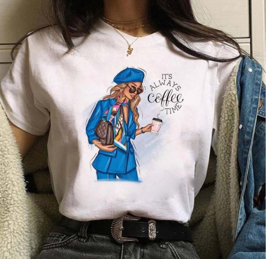 

Casual Cute Beautiful Girls Graphics Women T-Shirts 90S Summer Short Sleeves O-Neck Female Tops Streetwear Y2K Clothes XXXL білий