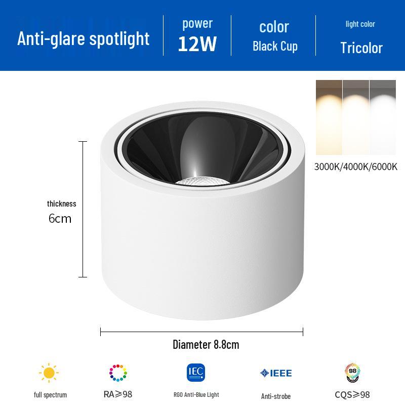 Ultra-Thin Adjustable Angle Anti-Glare Bullseye Spotlight for Living Room Ceiling