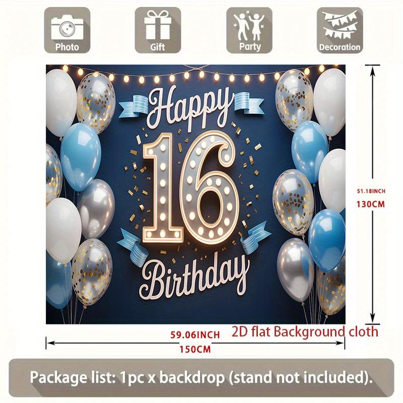 1pc Birthday 16th Gift Box Photo Booth Hanging Banner Polyester