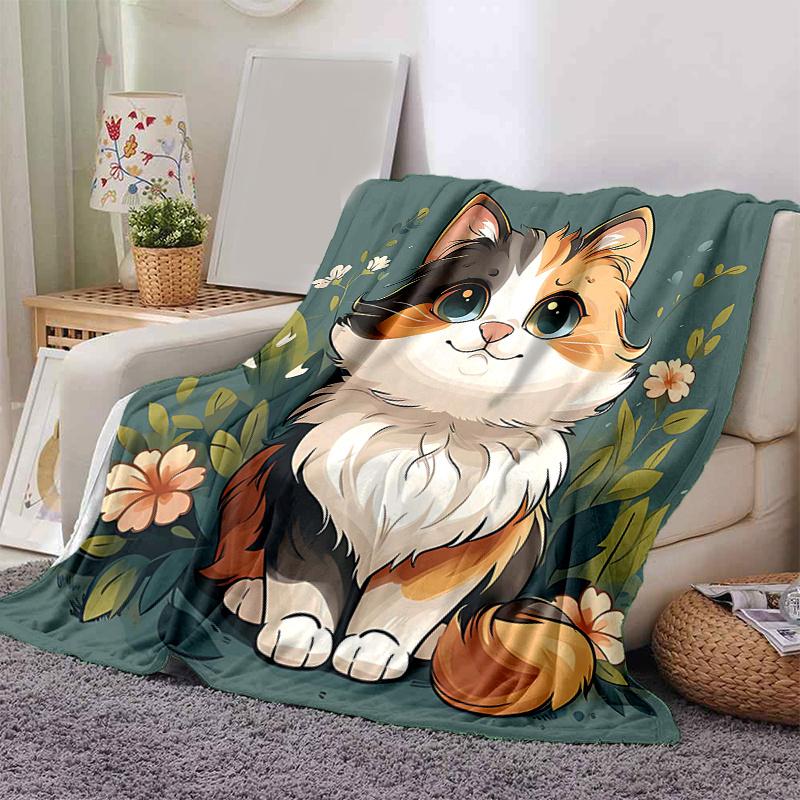 1pc Little Orange Cat Blanket Soft Throw for Home Decor, Living Room, Travel, Camping, Car Blankets, Beach