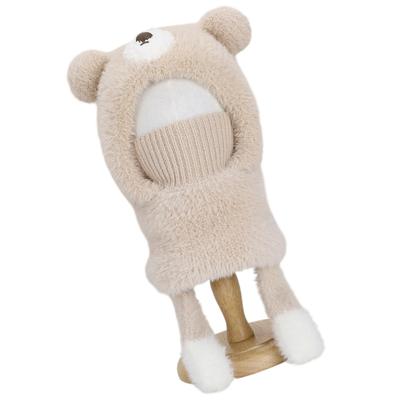 Children Face Cover Brimless Hat Neck Warmer With Cartoon Bear Design Pullover Earflap Hat For Toddler Skiing Hiking