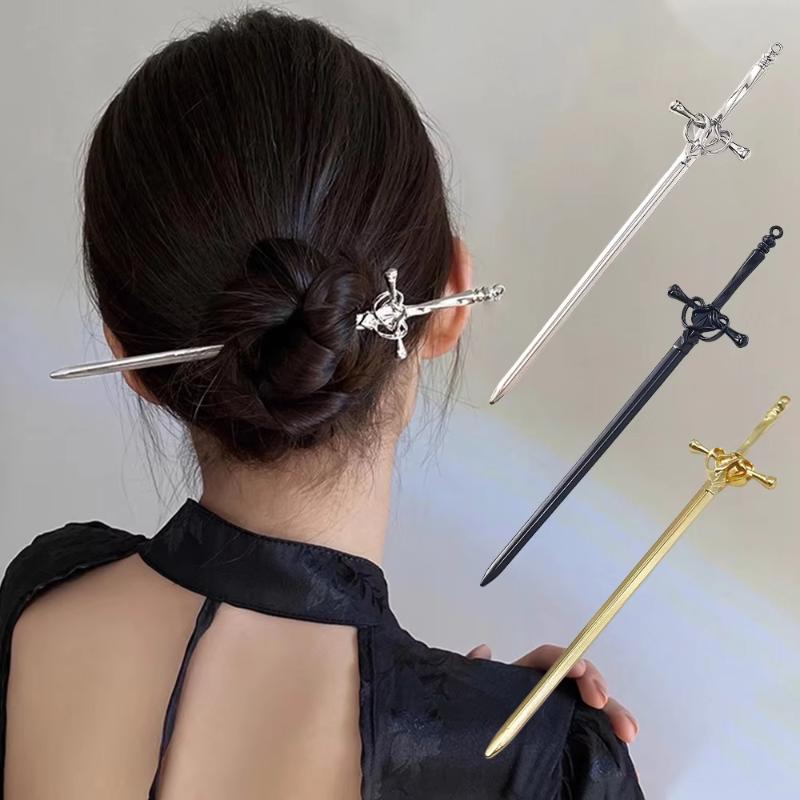 DIY Creative Chinese Style Hairpin Punk Sword Shape Hair Fork Fashion Hair Accessory for Women Cosplay Hanfu Party Wear