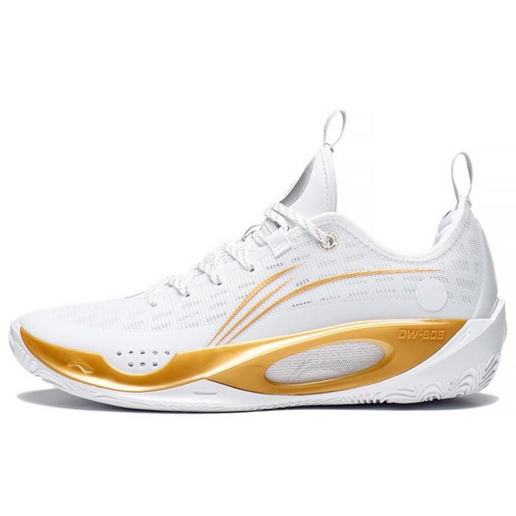 Li Ning Wade 808 2 Dynasty Résistantes à l'abrasion Basse Chaussures de Basketball Homme Blanc Or ABPS037-2