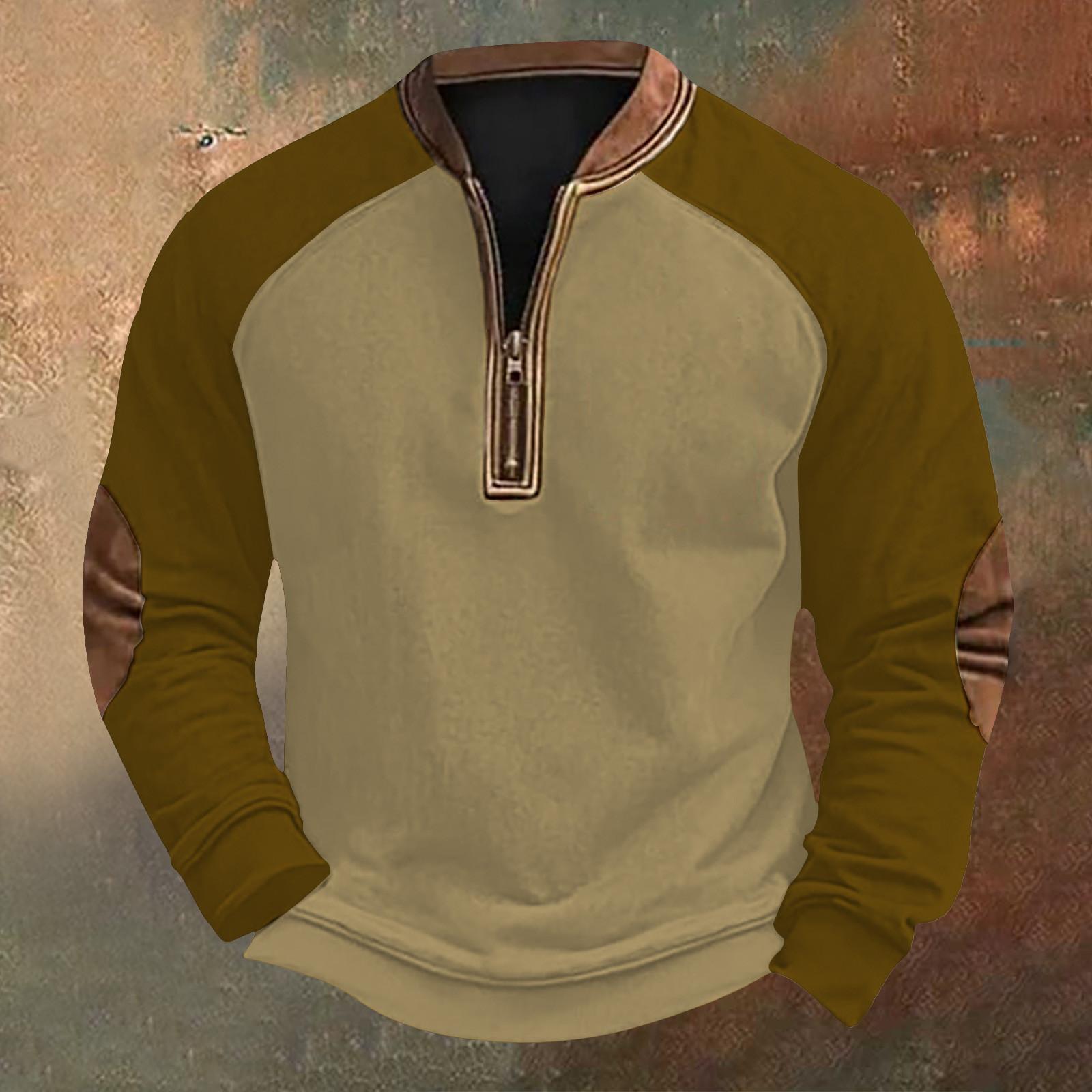 

Мужская повседневная толстовка в стиле ретро с цветными блоками на молнии M хаки