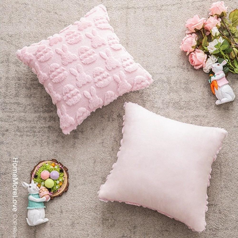 Cartoon Easter Rabbit Pillow Cover Square Throw Pillow Cover Decorative Pillowslip  Couch Decor
