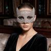Chic Plastic Halloween Mask Sparkly Shiny Cat Ear Half Face Mask Lightweight Rhinestone Masquerade Eye Mask Carnival