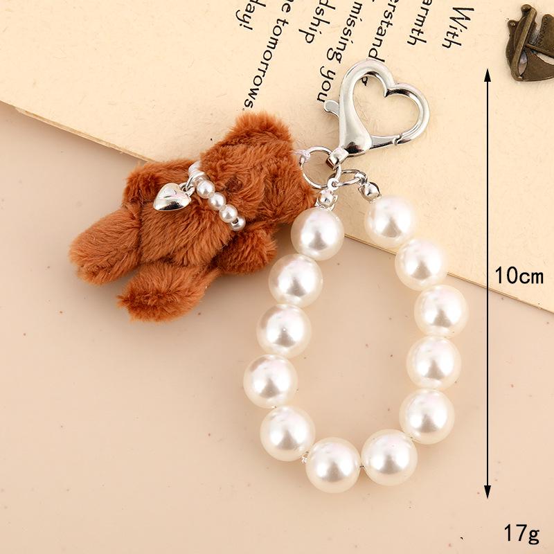 

Cartoon Plush Bear Pendant with Pearl Chain - Bag Charm Keychain Lanyard Pendant