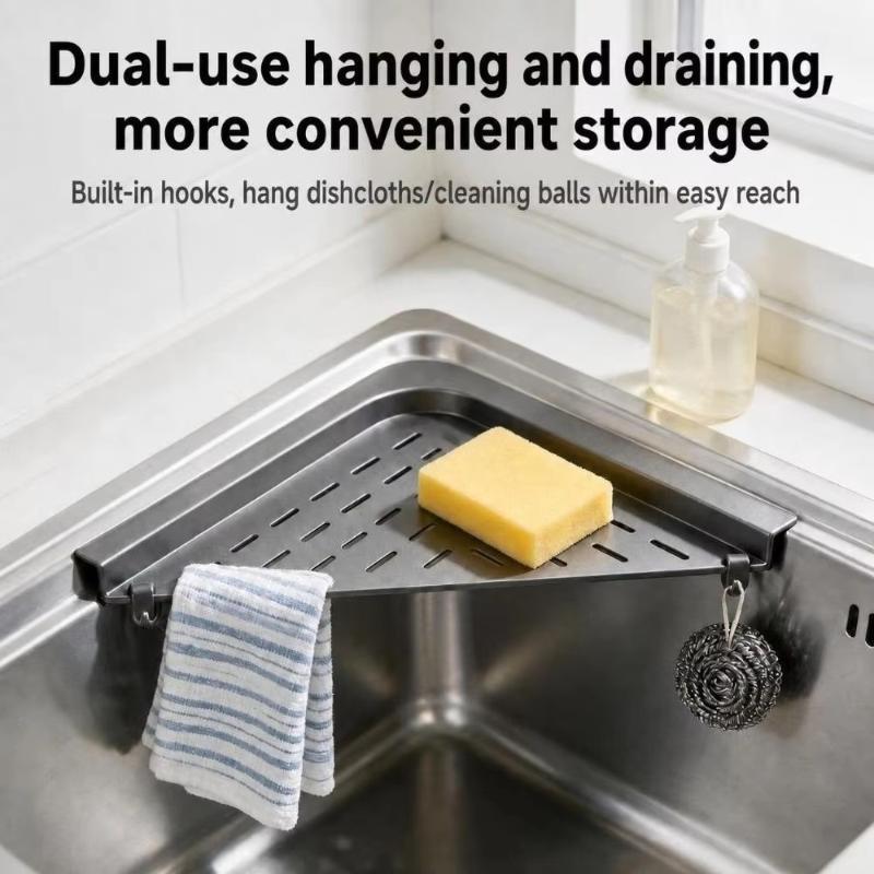 Durable Non-Slip Sink Dish Drying Rack Triangular Large Capacity Sink Sponge Rag Holder Sink Drainer For Kitchen Utensil