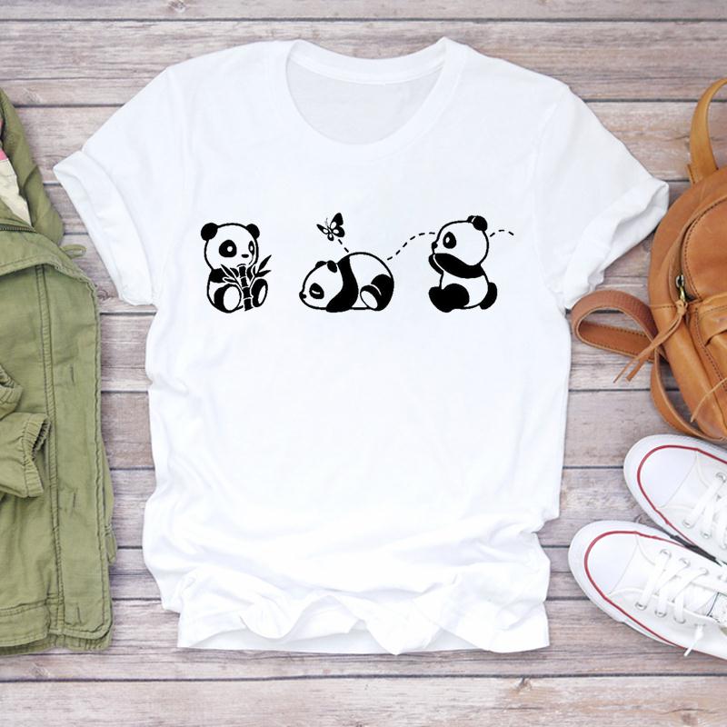 Summer Tee Top Fashion T-shirt Clothing Casual Sweet Love Panda Spring Short Sleeve Women Print Lady Female Graphic T-shirt