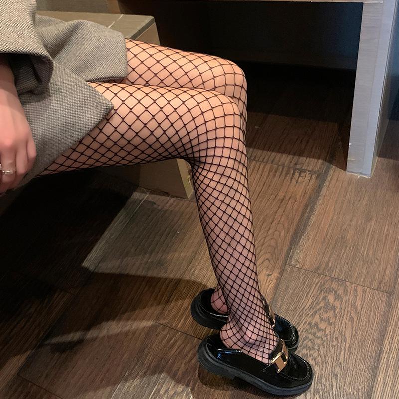 High Elasticity Black Silk Fishnet Stockings - Trendy European and American Style Hollow Mesh Tights