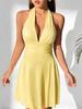 Strappy V-Neck Pleated Mini Dress - Sexy Backless Ruched Design for Women