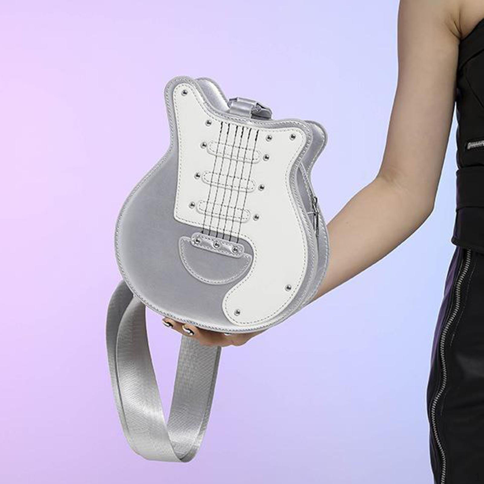 

Женская сумка через плечо в форме гитары, креативная сумка через плечо для концерта, пляжа, свидания серебряный