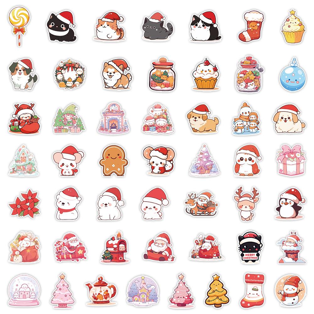 50 Christmas Decoration Stickers Pack Notebook Paper Pencil Bag Stationery Stickers Waterproof Creative Children DIY Stickers