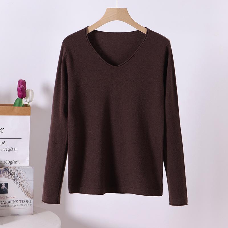 Women's Solid Color Half-High Neck Wool Knit Sweater - Autumn/Winter Short Thick Pullover Base Layer Knitwear