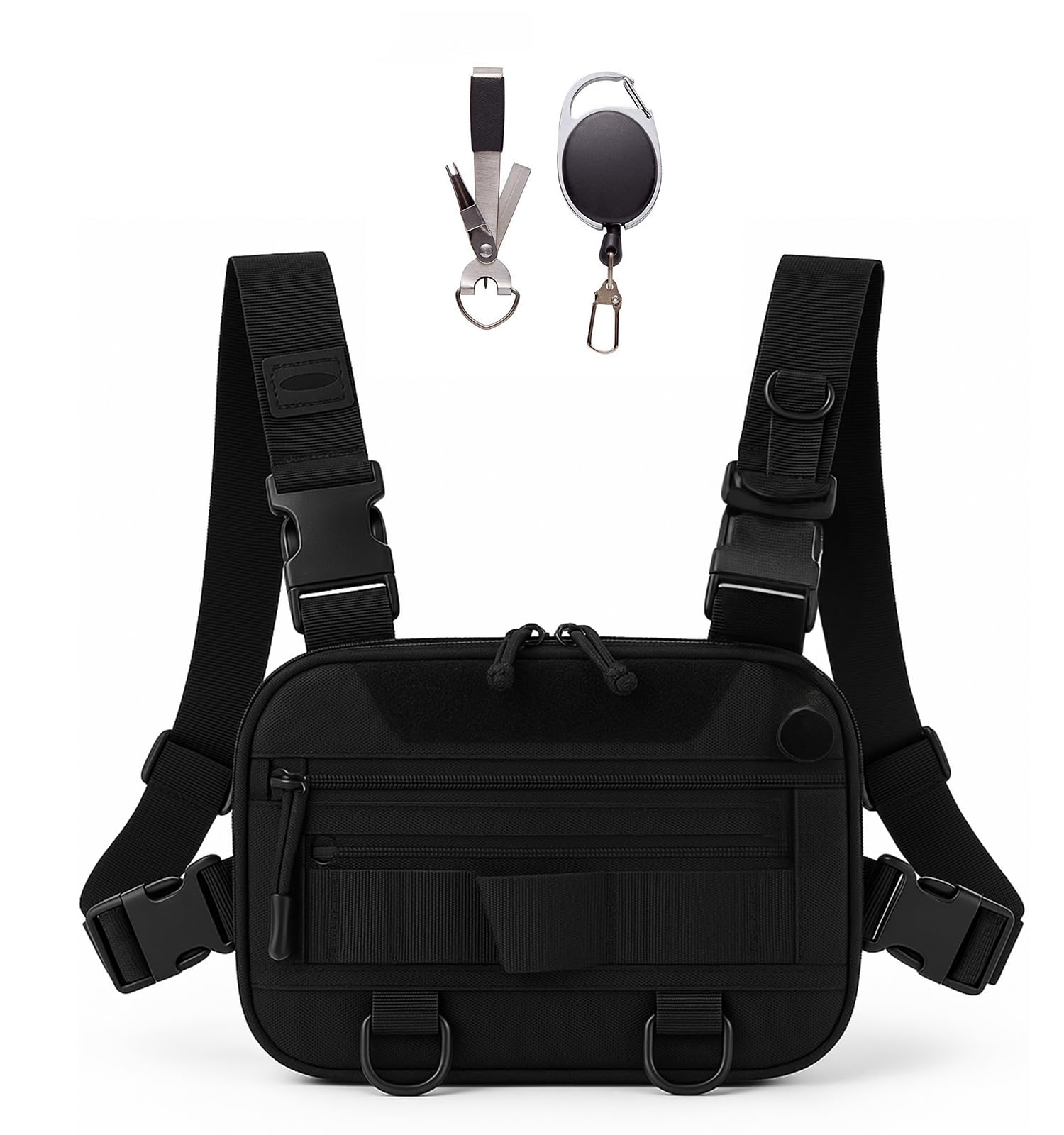 

Thujopsis Fishing Bag, Tackle Bag, Chest Bag, Hiking, Cycling, Tactical, Multifunctional, with Line Cutter, Black Camouflage (Black)