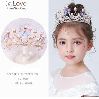 Romantische Prinzessinnenkrone in Schmetterlingsform für Mädchen, handgefertigt, Strass-Tiara, Perlen-Stirnband für Geburtstag, Hochzeit, Model, Laufsteg