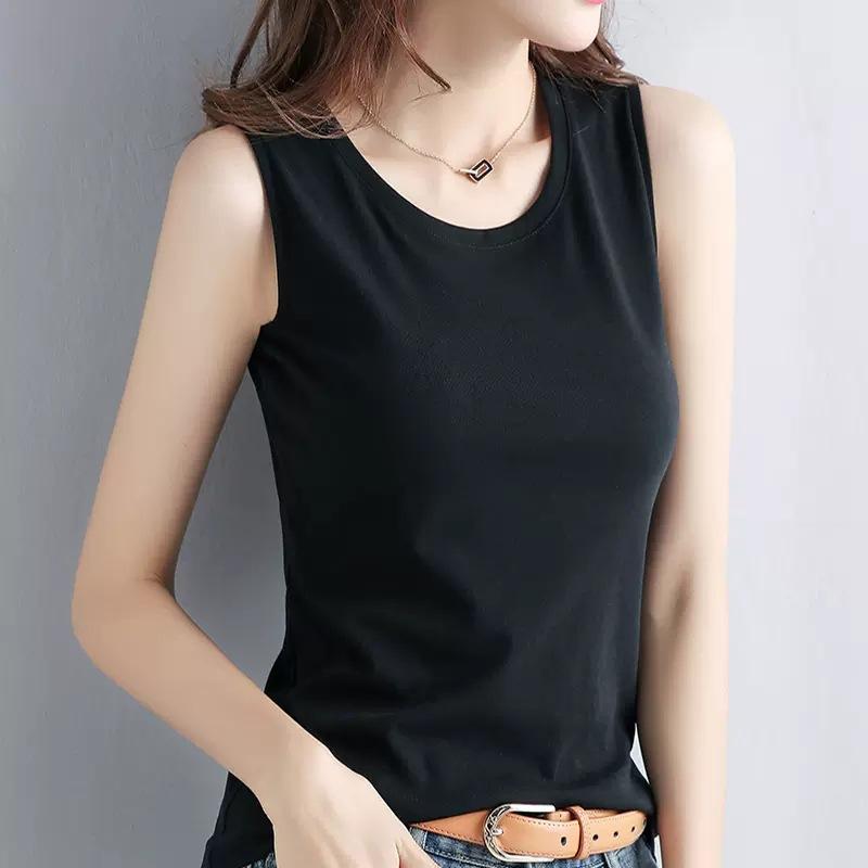 Elegant Fashion Harajuku Slim Fit Female Clothes Loose Sweat Casual All Match Tops Women Solid O Neck Insert Sleeveless Tanks