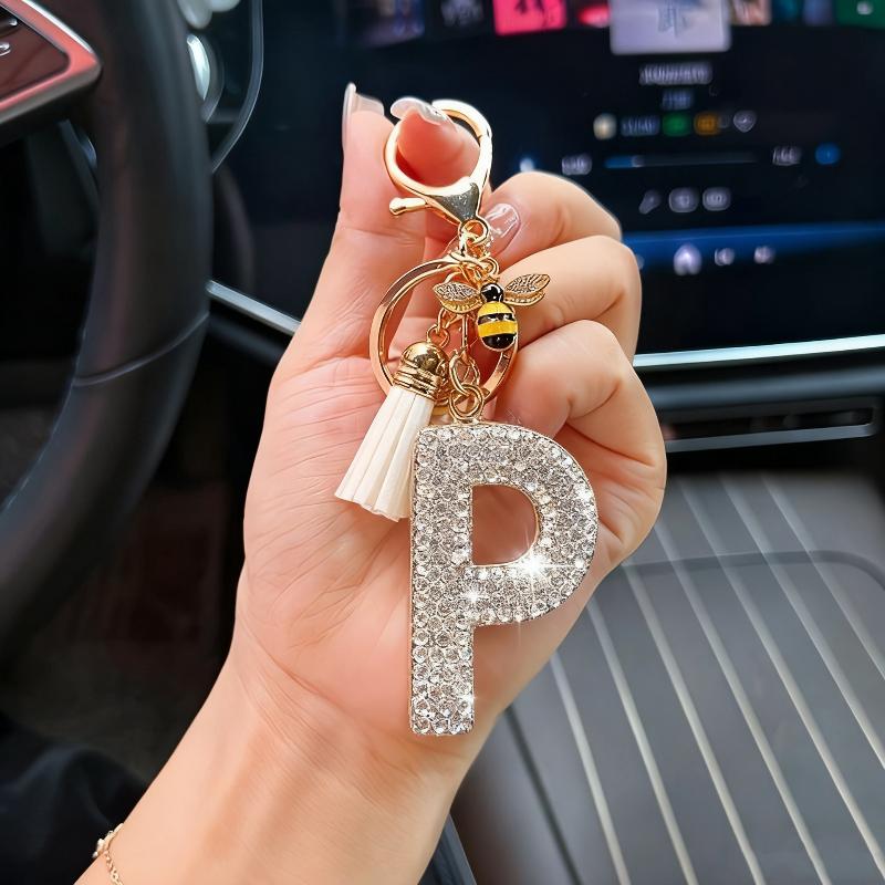 Mode 26 Bokstäver A-Ö Nyckelring Lyxig Elegant Strass Legering Nyckelring Väska Bil Hänge Smycken Tillbehör