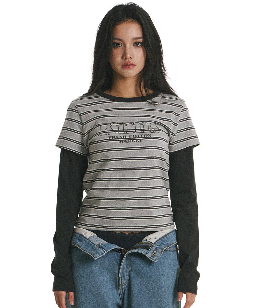 Kimseupeulesikoteunmakes Marine Stripe Ls Tee Charcoal