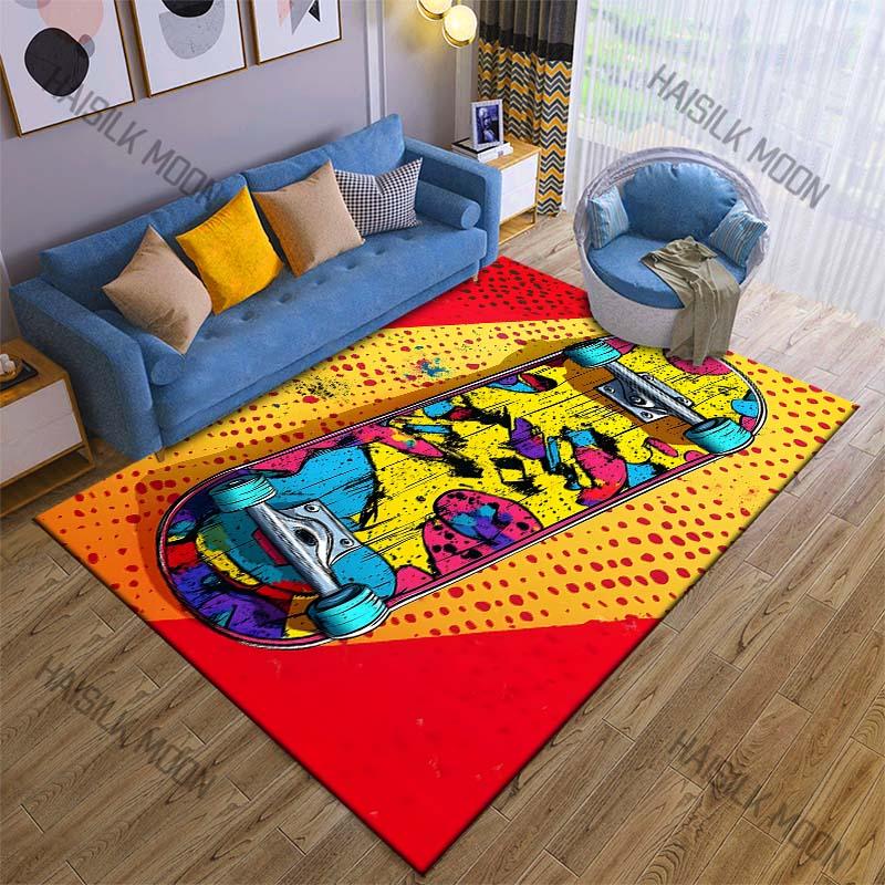 Creativiteit Kleurrijk Skateboard Print Tapijt voor Woonkamer Slaapkamer Bank Decor Home Vloerkleed Antislip Mat Speelkamer Kleden 80x120cm(31x46in)